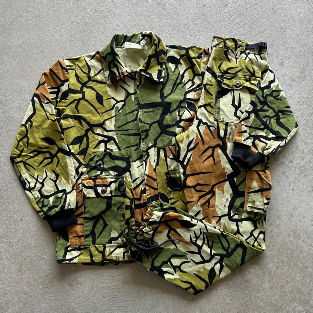 Vintage 90s Predator Camo Jacket Pants Set Size Large Medium Green Hunting Suit